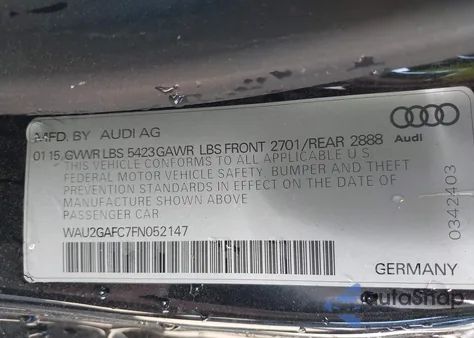 2015 Audi A7 3.0T Premium Plus from USA, damaged, VIN WAU2GAFC7FN052147